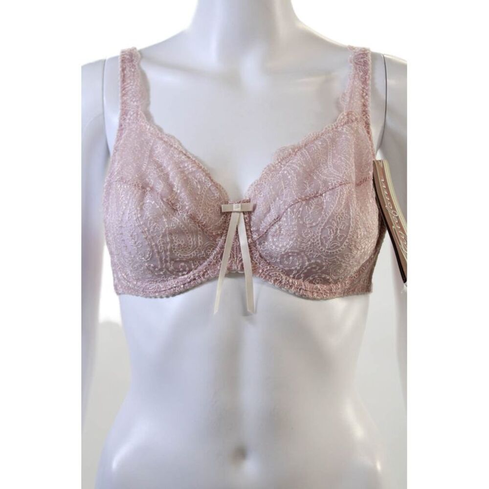 Fayreform Womens Embroidered Sheer Cup Bow Accent Underwire Bra Pink Size 36E